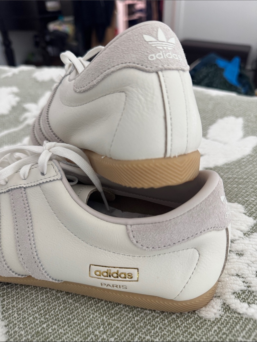 Adidas Originals Paris Leather Sneakers Off White Gray Men’s 8 1/2 Women’s 9.5 - Picture 3 of 7
